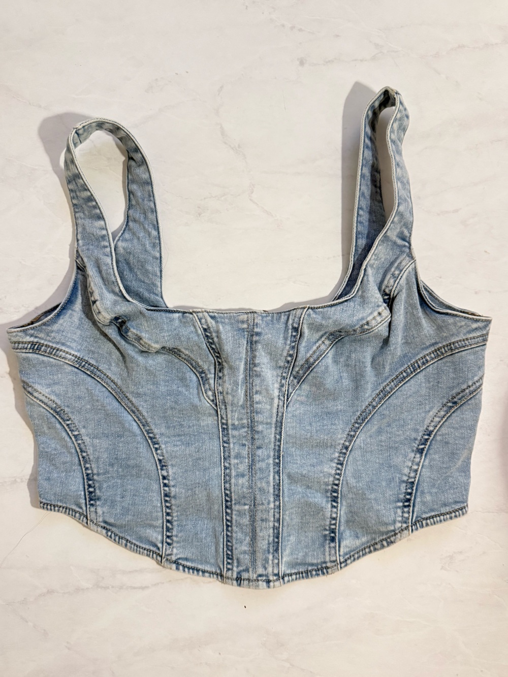 Garage Light Blue Denim Corset Crop Top